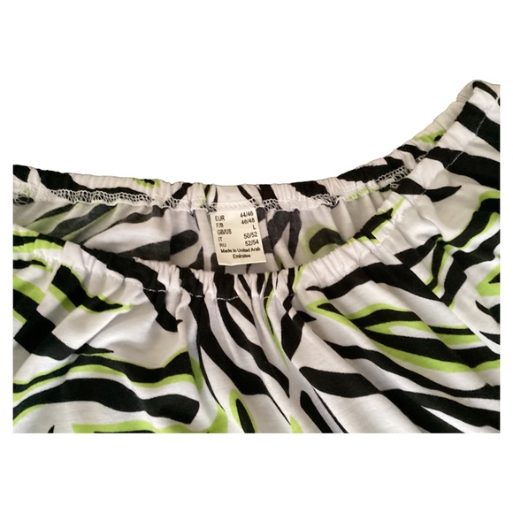 Y2K Women’s Neon White & Black Zebra Print 3/4 Slit Sleeves Off The Shoulder LG - Picture 10 of 16